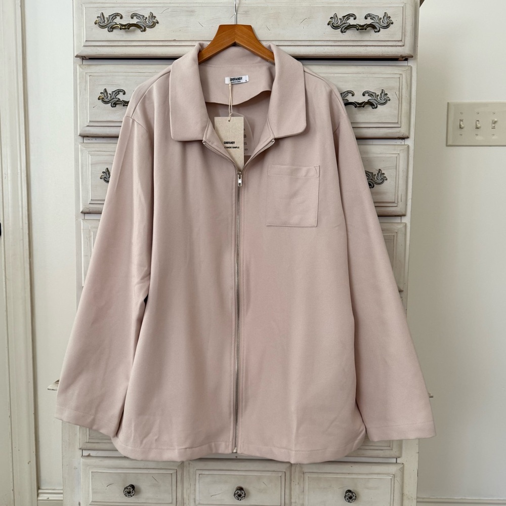 Coofandy Beige Zip Pocket Overshirt Jacket